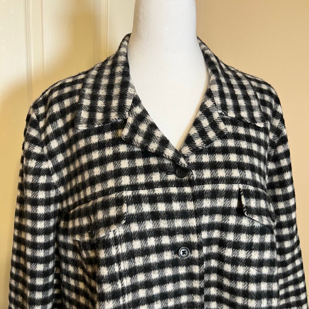 Talbots Black and White Buffalo Plaid Wool Blend Jacket Size 20W Shacket - Picture 2 of 7